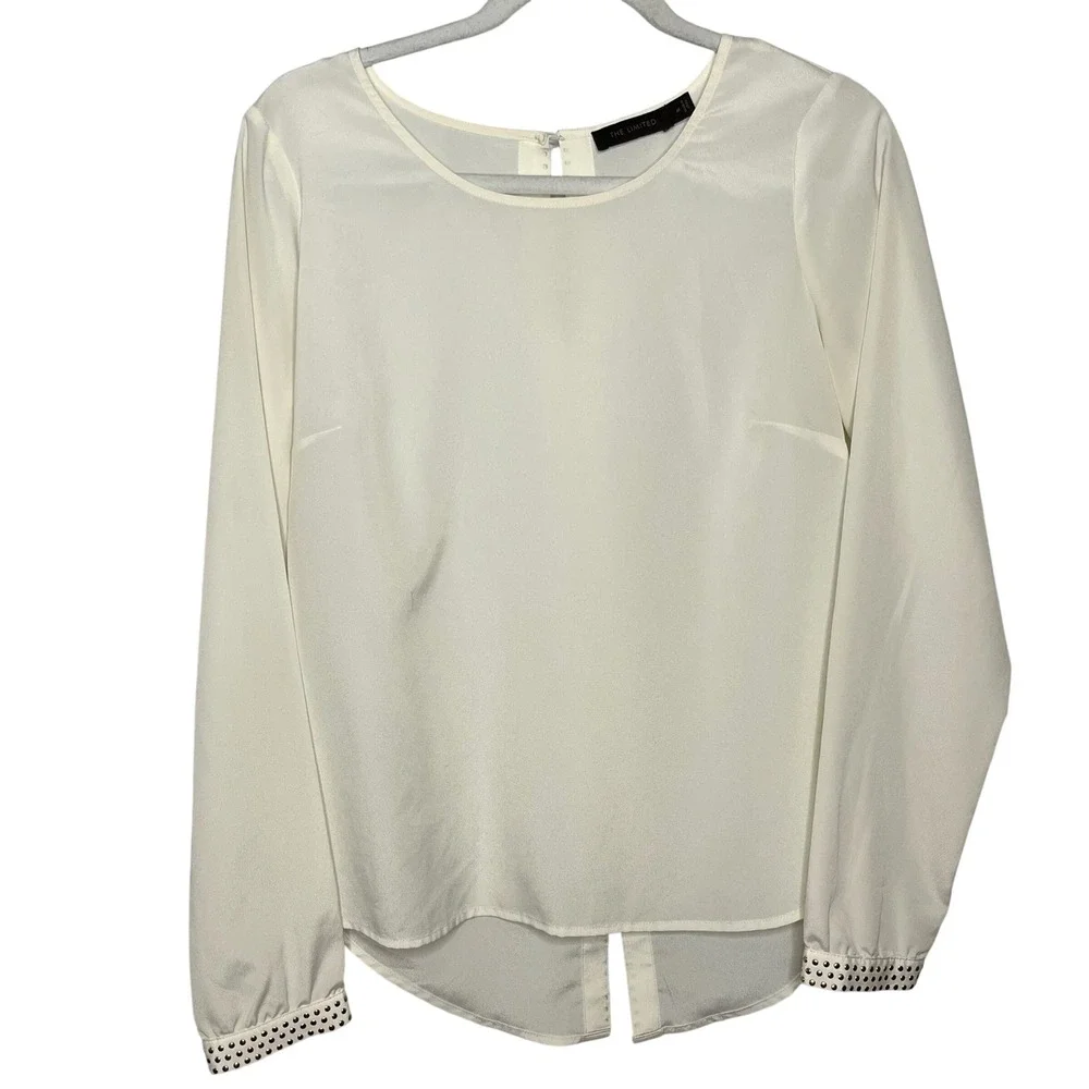 The Limited Studded Split Back Ivory Blouse Size Medium‎ Long Sleeve Cream Top